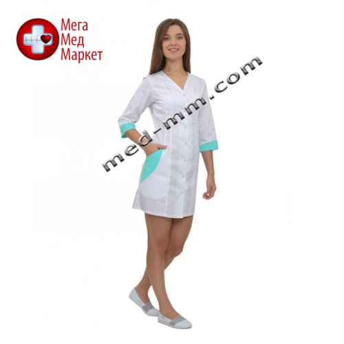 Медичний халат жіночий Ібіца білий/м'ятний № 66